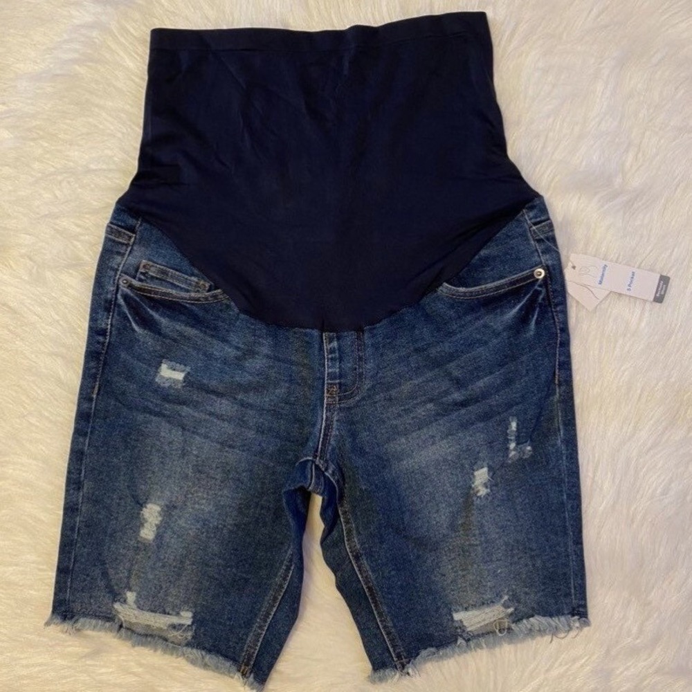Time And Tru Maternity Jean Shorts Womens Size Small Distressed Bermuda Short‎